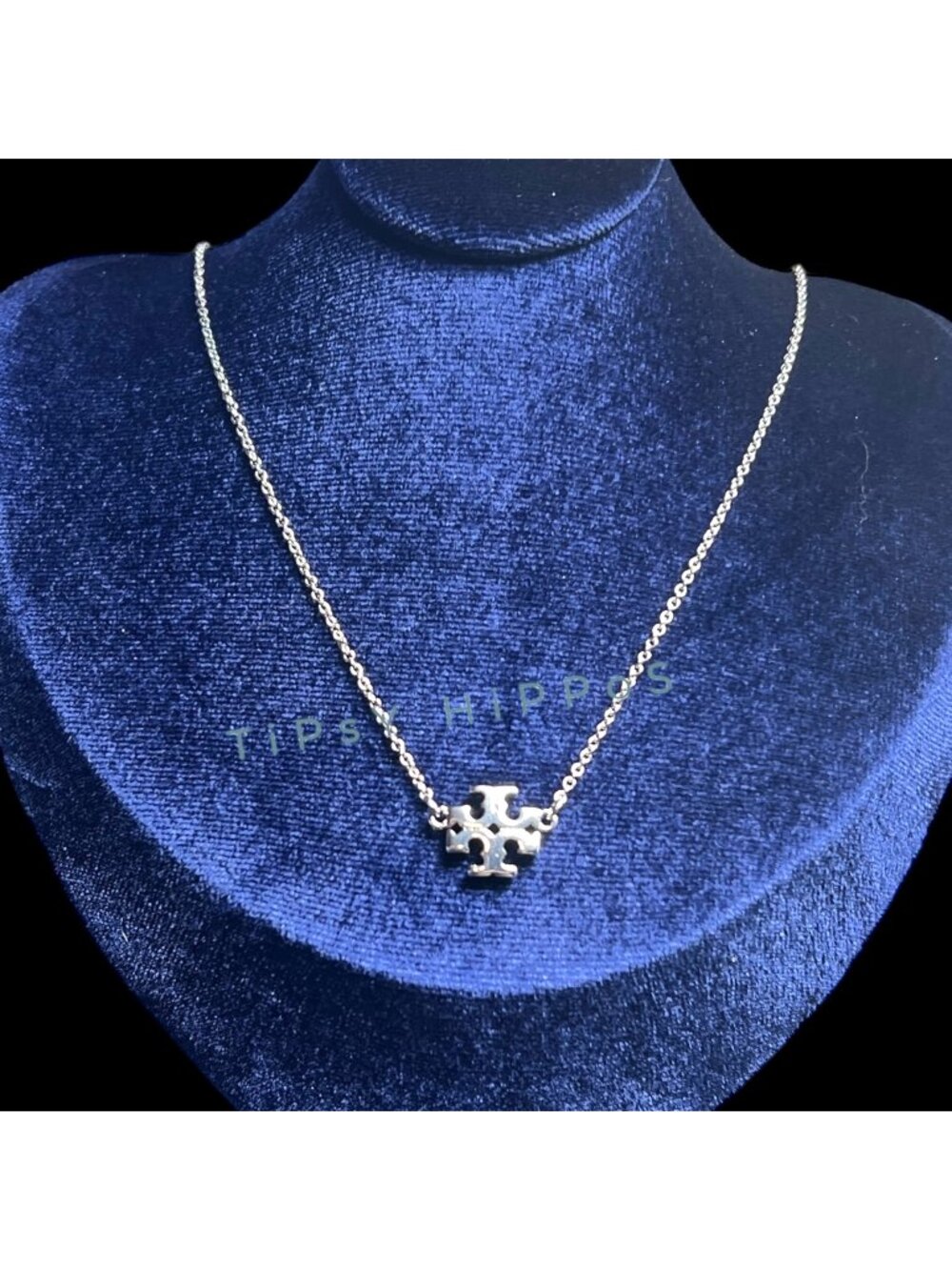 New!  Tory Burch Silver Kira Logo Necklace